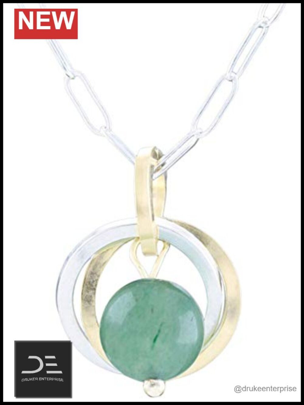 Green Aventurine Pendant Necklace, Silver and 14K Gold Filled, 18 Inch